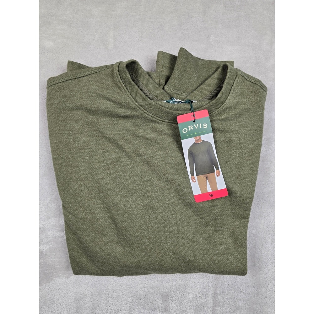 Orvis Crewneck Sweatshirt Mens Size M Green Long Sleeve Midweight Cotton Poly